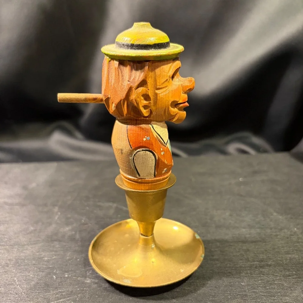 Vintage Hand Carved Wooden Mechanical Bottle Stopper Moving Jaw Man in Hat